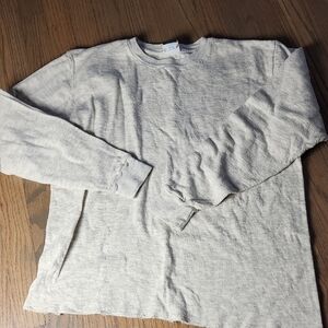 Vintage Lands' End Men's Beige Long Sleeve Shirt